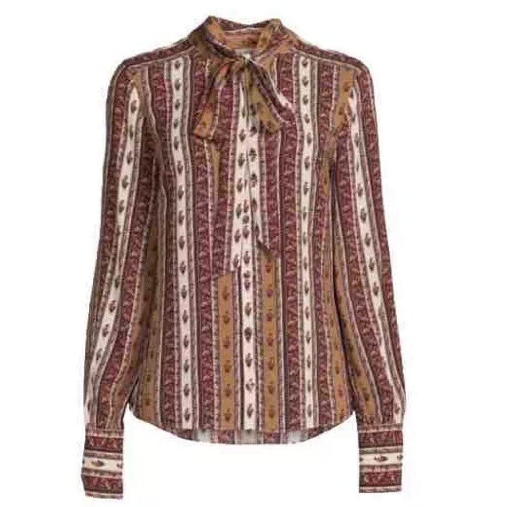 Veronica Beard Elaine Blouse Shirt Top-Ecru Multi, Size-2